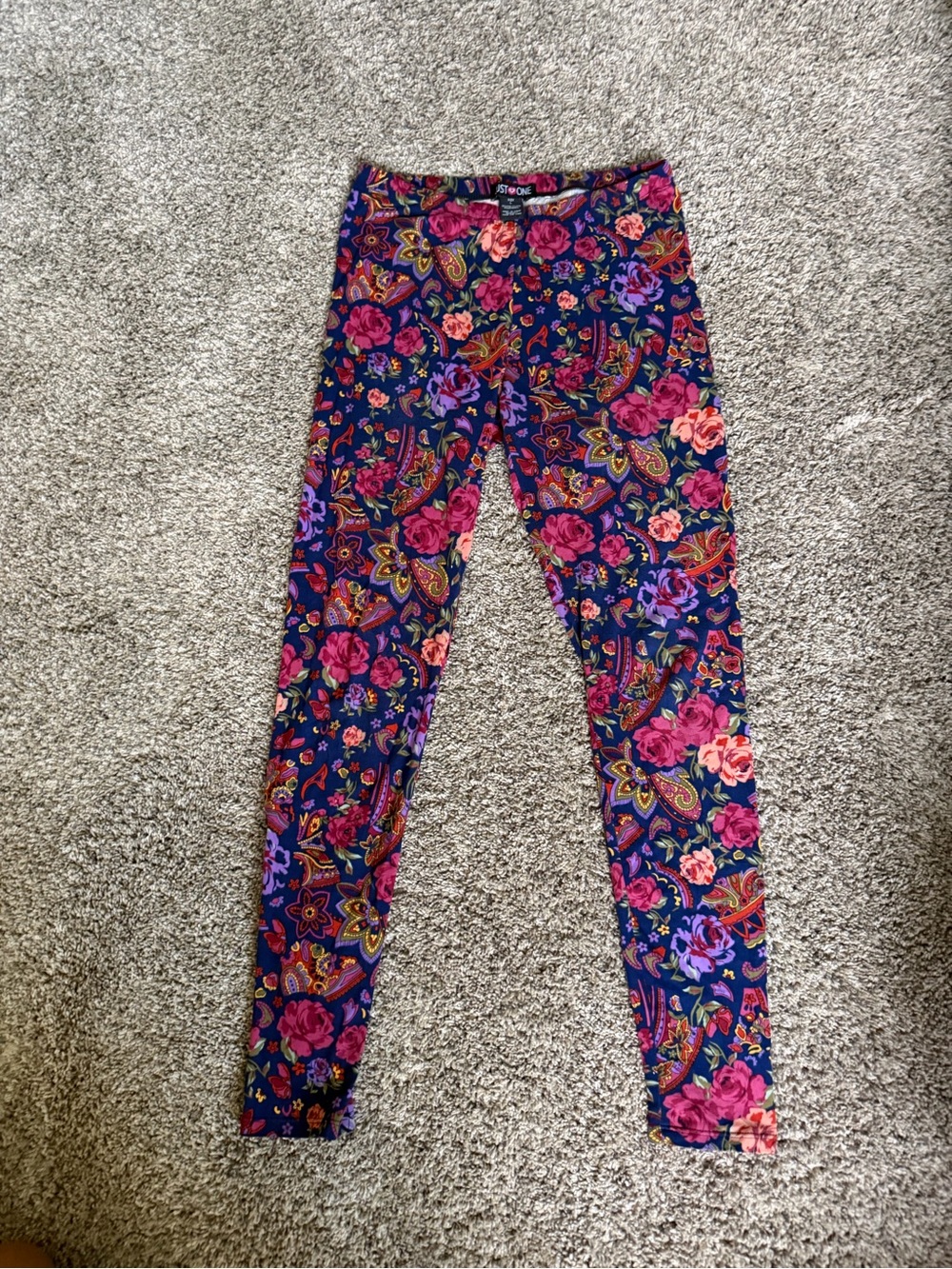 Floral Print Navy Leggings with Pink & Purple Accents